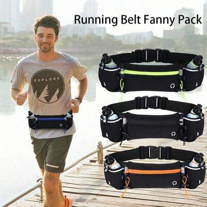 1Pc Running Belt With Dual Water Bottle Holders - For Men & Women - Perfect For Fitness, Jogging, Hiking, And Travel - Lightweight & Breathable Fabric - Ideal Gift For Runners & Outdoor Enthusiasts