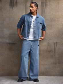 AXEPEAK Men's Washed Shirt Set, Fashion Top And Pants - Blue - View 5