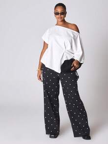 MUSERA One Shoulder Over Side Cinched Side Waist Tshirt NewYear Cute Sexy Going Out Evening Party Accented - White - View 5