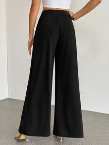 SHEIN Tall Fashionable Commuter High-Waisted Slit Wide-Leg Pants In Black - Brown - View 3