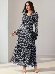 Modelyn Robe ajustée romantique à manches évasées et col en V, printemps/été