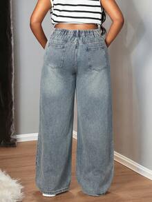 Truni Plus Size Y2k Loose Fit Street Style Sexy Washed Wide-Leg Jeans, Back To School, Teacher Fall Women Baggy Boyfriend Jeans, For Pear & Triangle Body Shape