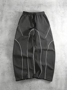 PAVTROS Men's Casual Contrast Trim Drawstring Waist Sweatpants - Dark Grey - View 3