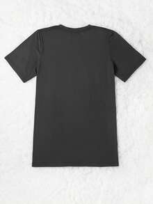 EMERY ROSE Women Skull Pattern Letter Slogan Round Neck Short Sleeve T-Shirt - Dark Grey - View 2