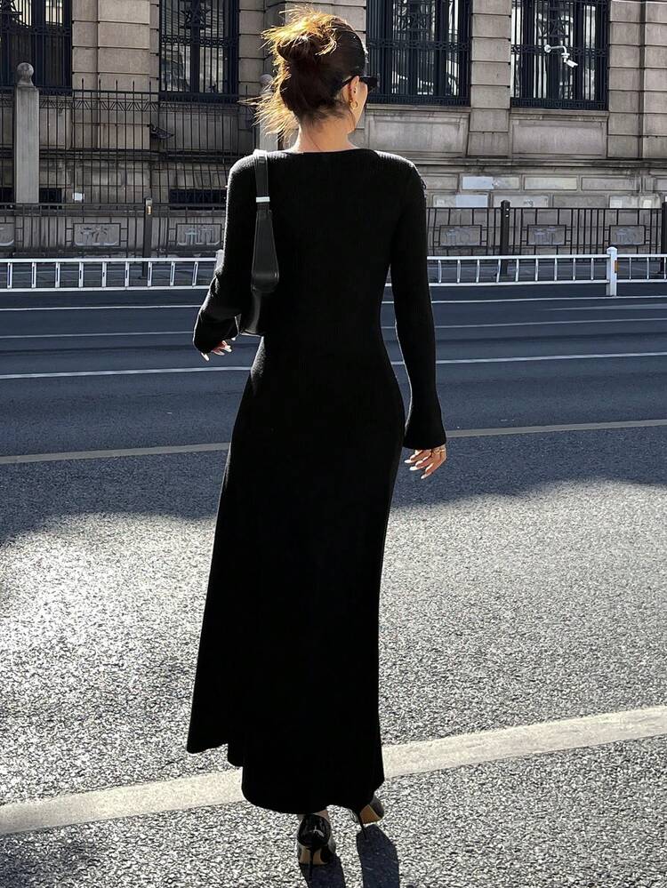 Lace Patchwork Waist Cinched Women Sweater Dress