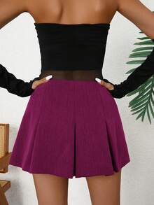 Chiquease Falda plisada elegante de color sólido para mujer en verano - Morado Violeta - Ver 2