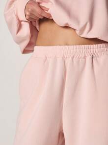 MISSGUIDED 女士宽松版型运动裤，弹性腰带抽绳设计，舒适休闲，适合居家穿着，宽松阔腿裤 - 藕粉色 - 查看 4