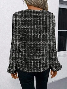 EMERY ROSE Camisa de mujer casual y elegante con estampado de tweed y cuadros, adecuada para otoño/invierno, combinable, para exteriores, citas, fiestas, trabajo y uso diario, con estilo - Multicolor - Ver 2