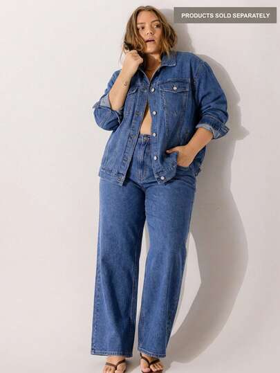 Aralina Plus Size Women High Waist Pockets Straight Loose Casual Versatile Jeans