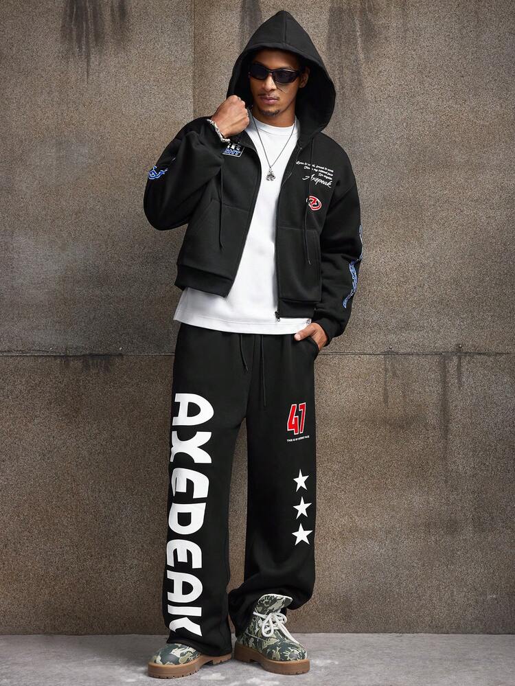 AXEPEAK Men's Loose Fit Hoodie Set Black Two Pieces Set Men Men 2