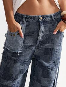 Bohemela Pantalones rectos casuales de mujer con bolsillos - Azul - Ver 9