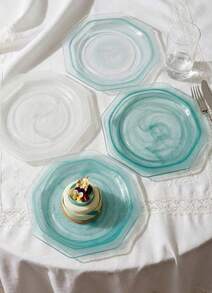 Cirelle 1PC Modern Marble Cloud Glass Tray, Frosted Serving Plate For Appetizers Desserts, Kitchen Dining Table Decor - Multicolor - View 2