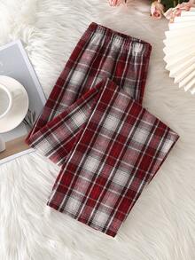 Teen Girls Pajamas-Red Plaid Pajama Pants Elastic Waist Long Pants Lounge Sleep Bottoms Cozy Lightweight Soft Comfortable All Season Four Seasons Home Nightwear 2026 Holiday Essential Gift Idea Casual Relaxation Bedtime Warm - Red - View 3