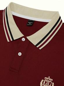 TOKVUE Men's Casual Sporty Contrast Striped Pattern Polo Collar Loose Pullover Sweatshirt Maroon Shirt Red Varsity Jacket Polo Shirts Long Sleeve Burgundy Jersey Polo Sweater Daily Leisure, Weekend Trips, Outdoor Activities, Travel Expeditions, Relaxed Work Environments Or Semi-Formal Occasions,Boyfriend/Husband Gift, Anniversary Gift Christmas Outfits - Burgundy - View 5