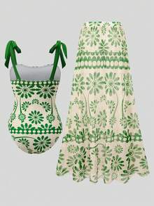 Swim Oasis 26SS 春夏度假沙滩波西米亚风绿色碎花连体泳衣及半裙套装 - 彩色 - 查看 8