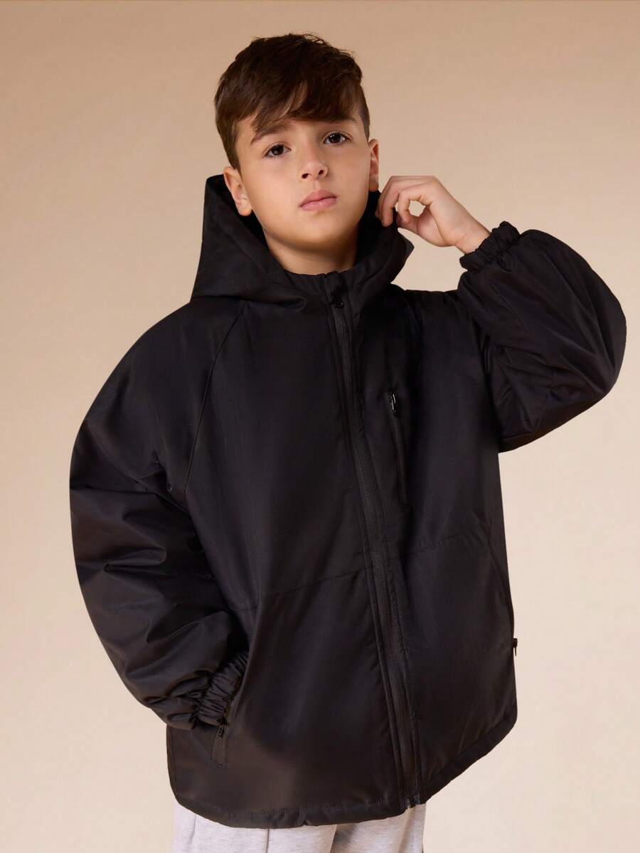 SUMWON Boys Hooded Puffer Winter Coat With Elastic Cuffs And Zip Front Closure Outerwear For Casual And Vacation - Black - View 1