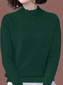 EMERY ROSE Women's Fashionable Casual Blue Turtleneck Sweater - Dark Green - View 5