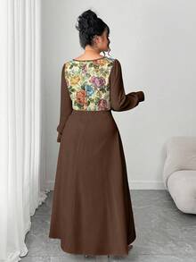 Elenzga Đầm dài tay phối màu kiểu Pháp cổ điển cỡ lớn dành cho nữ, kiểu dáng 2 trong 1, phù hợp cho lễ tốt nghiệp, các ngày lễ, Ngày Valentine, Giáng sinh, lễ hội âm nhạc, Ngày của Mẹ, Halloween, Lễ Tạ ơn, Lễ Phục sinh, Ngày Quốc khánh, các buổi khiêu vũ, hẹn hò, tiệc tùng, đám cưới, hoạt động ngoài trời, mùa thu/đông. - màu nâu - Xem 2