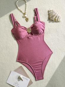 Swim Chiccia Bộ đồ bơi bikini một mảnh màu vàng ôm sát có dây đeo dày có thể điều chỉnh cho mùa xuân/hè 2026 dành cho nữ - Màu tím - Xem 2