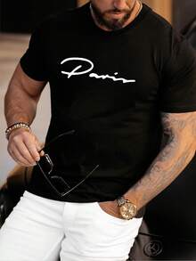 Versatile Casual Loose Fit Short Sleeve T-Shirt With Fun Print, For Vacation, Work And Everyday Wear - 紅色和黑色 - 查看 2