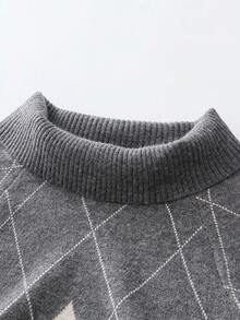Franclia Rhombus Plaid Off Shoulder Thick Sweater For Women, Elegant Autumn/Winter - Dark Grey - View 3