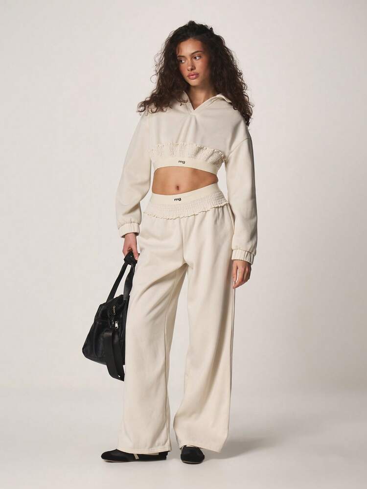 MISSGUIDED Ruched Cropped Hoodie With Long Sleeves And Elastic Waistband For Casual Fall Winter Streetwear