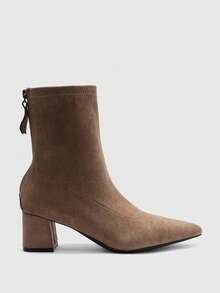 CUCCOO BIZCHIC Women's Pointed Toe Zipper Design Fashionable Daily Casual Wear High Heel Ankle Boots - Brown - View 2