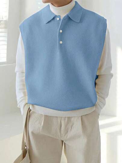 Claim Dot Chaleco de punto de unicolor para hombres, informal para otoño/invierno