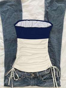 Attitoon 女士休闲抽绳系带露脐吊带背心，数字67印花，适合夏季穿着 - 彩色 - 查看 2