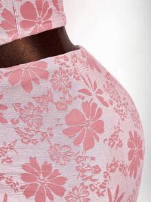 Amplova Bộ 2 món: Áo croptop quây và chân váy cạp siêu thấp bằng vải jacquard. - Hồng - Xem 4