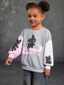 SHEIN How to Train Your Dragon 1pc Young Girl Casual Style Cartoon Pattern Crew Neck Long Sleeve Comfortable Sweatshirt - متعدد الألوان - مشاهدة 6