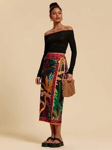 Travachic 1pc Women's Woven Printed Casual Skirt, Minimalist & Fashionable For Everyday Wear,Spring&Summer,Summer For Women,Beach For Woman,Western Wear Women,Spring Break,Concert Women,Boho,Rave,Tropical Vacation, Festival,Romantic Summer Dresses For Women Boho Tropical Vacation,Music Festival Skirt