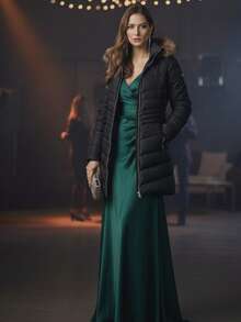 CAZADORA LARGA DE MUJER - Negro - Ver 3