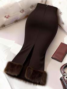 Modelyn Chân váy nữ thời trang công sở, phối họa tiết tua rua, dáng thanh lịch, cạp chun. - màu nâu - Xem 7