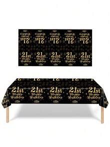 1PC/2Pcs Black Gold Fragmented Gold Birthday 21th Birthday Party Disposable Rectangular Tablecloth, Table Runner Perfectly Decorated Men Women's Birthday Party Room Table, 21th Birthday, Party Gift Table Decoration Table Cloth Table Cover, Birthday Gift, Party Favor - Black - View 4