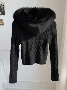 Comfortcana Áo khoác cardigan nỉ có mũ kéo khóa màu đen cổ điển dành cho nữ, thích hợp mặc mùa xuân/hè. - màu đen - Xem 2