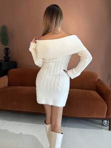 Manon Tanti Off Shoulder Fuzzy Ball Pendant Decor Women Himekaji Sweater Party Dress For New Year, Valentine's Day - Beige - View 2