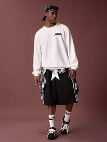 SHEIN Kung Fu Panda Men's Letter & Cartoon Graphic Crew Neck Long Sleeve Pullover Sweatshirt - White - View 5
