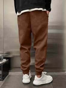 EURMUSE Cotton Men Solid Slant Pocket Sweatpants - Camel - View 2
