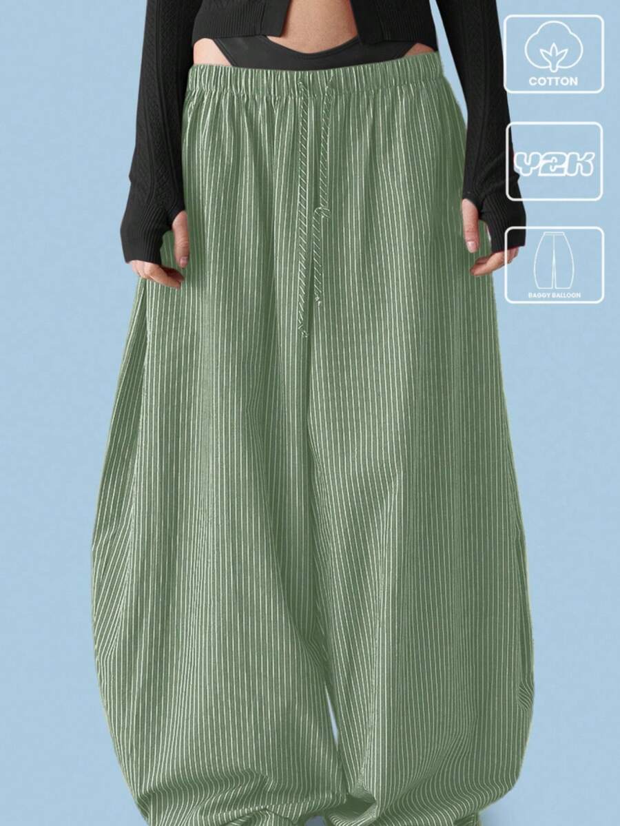 COUREZ Low Rise Baggy Balloon Trousers /Y2K Going Out Outfits Fall Women Clothes Fall Clothes Cute Winter Clothes For Women Back To School Wide Leg Trousers Women - Green - View 1