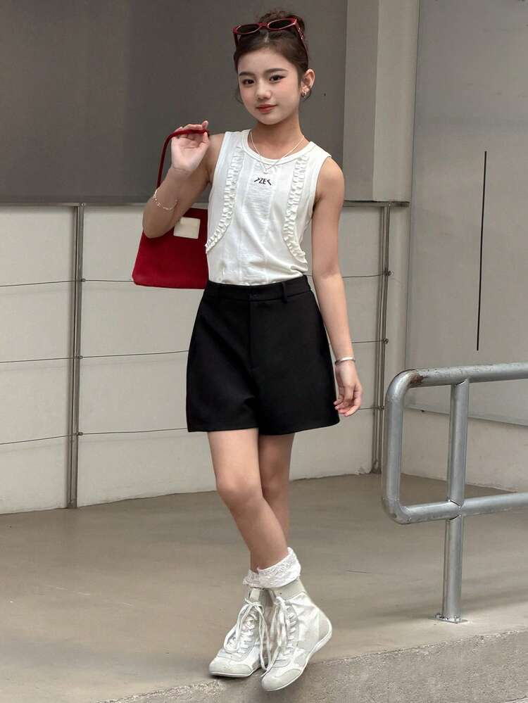 Tween Girls' Solid Color High Waist Casual Loose Shorts Summer