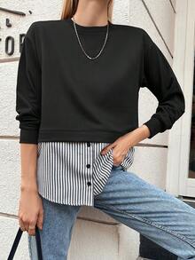 EURMUSE Cotton Striped Print 2 In 1 Sweatshirt - Black - View 4