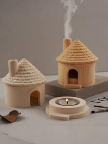 2pcs DIY Resin Cement Small House, Chimney, Candle Holder, Aroma Diffuser, Gypsum Mirror Silicone Mold