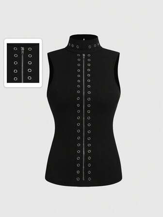 J-Fashion Punk Street Eyelet Knit Fitted Crop Top