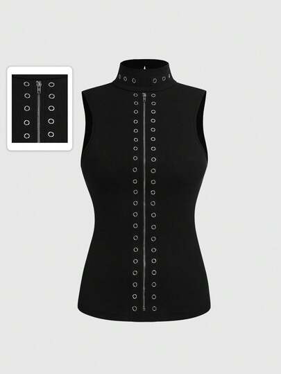 J-Fashion Punk Street Eyelet Knit Fitted Crop Top