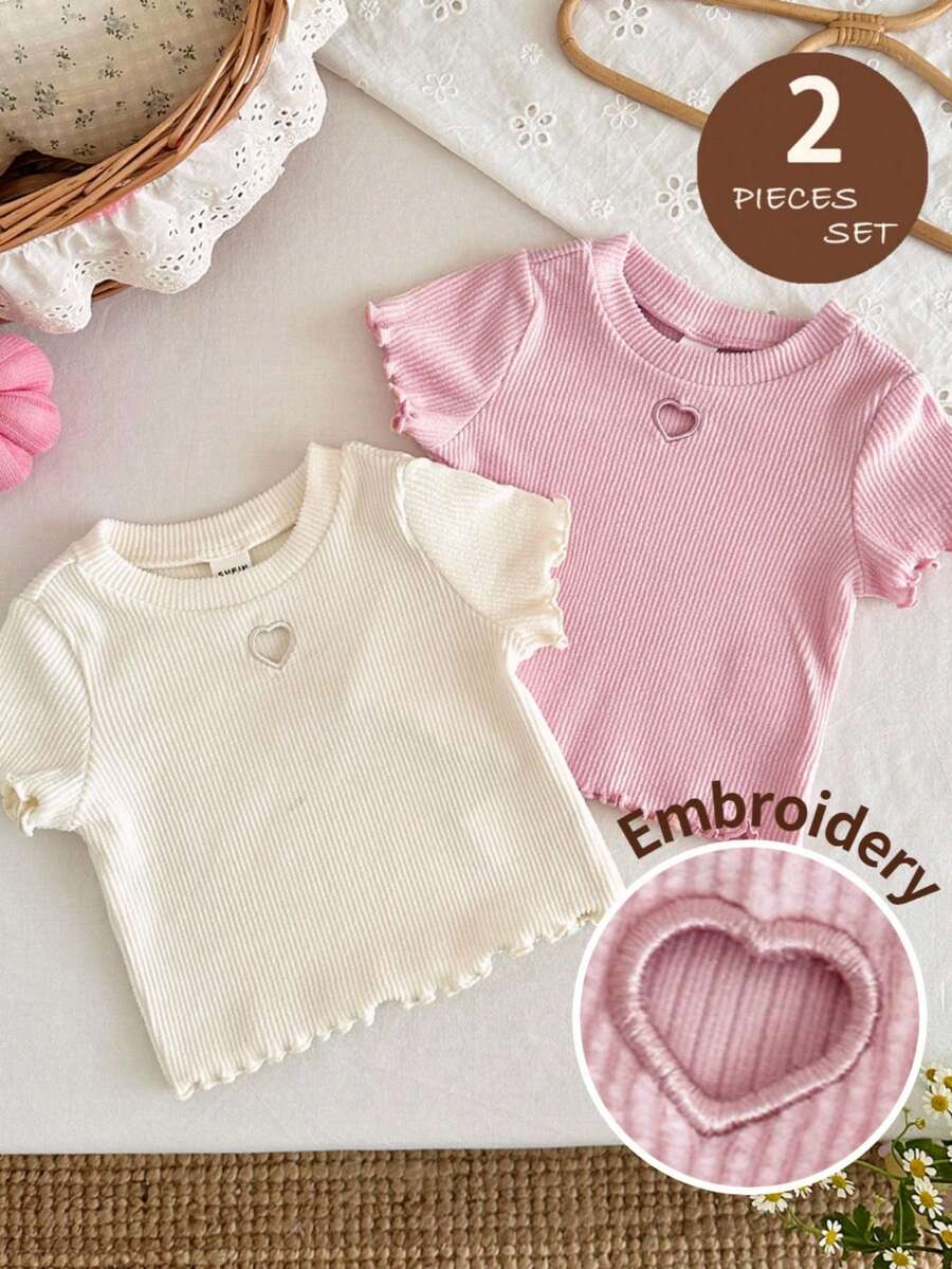 LMoss Kids 女婴夏季休闲爱心刺绣荷叶边上衣 - 彩色 - 查看 1