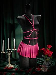 SpicyHot Women's Extremely Sexy Hollow Out Bodysuit With Straps And Binding, Lingerie For Women,Sexy,Valentine's Day,Sexy Lingerie, Hot Pink Lingerie Set - Hot Pink - View 5