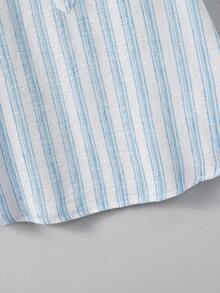 男童休闲条纹领衬衫,百搭款式,适合上学、通勤、日常穿着、运动,春夏皆宜。 - 藍色 - 查看 7