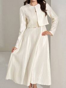 DAZY Women's Elegant Party Solid Color Cropped Top And Dress 2-Piece Set,Wedding Guest Dress Women - White - View 5