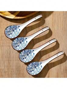 4/5 piezas Cuchara cerámica asiática, con mango largo, fácil de agarrar, base antideslizante, adecuada para fideos lamian japoneses, wonton chinos y vietnamitas, cuchara para fideos - Multicolor - Ver 13